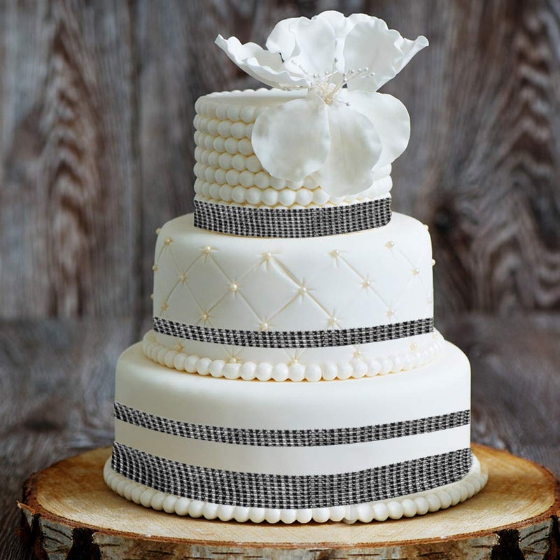 BTSD-home 20Yards Rhinestone Diamond Ribbon Roll for Wedding Cakes, Birthday Decorations, Baby Shower Events, Arts and Crafts Projects 2 Rolls (Black) - Image 3